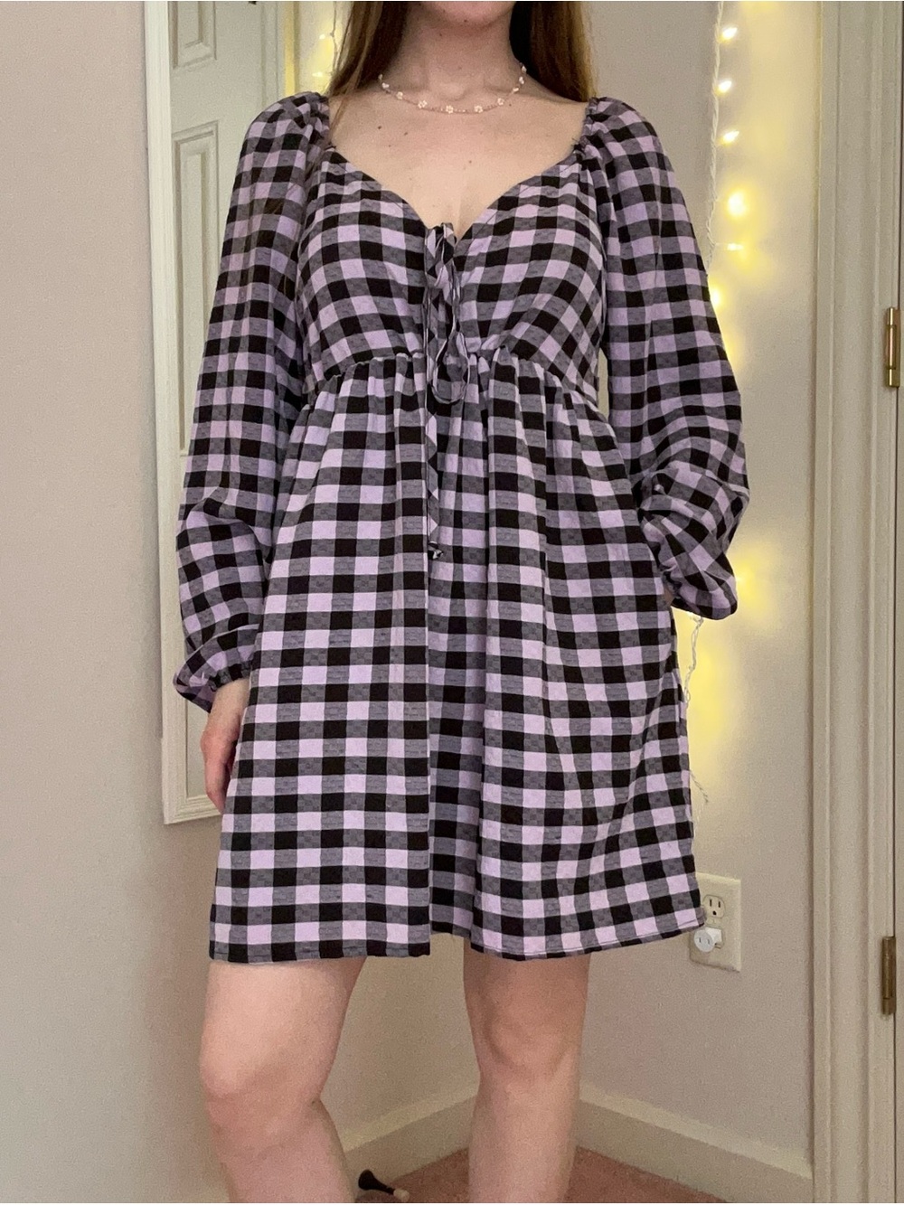 Purple and Black Long Sleeve Mini Dress